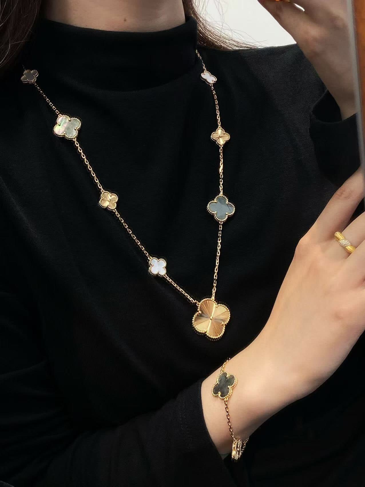 Van Cleef & Arpels Alhambra Gold and Opal Necklace